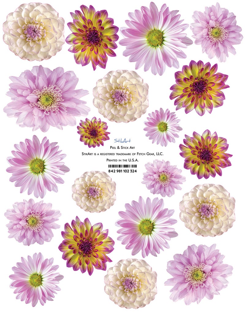 Stikart 20 Peel and Stick Purple and White Dahlias and Daisies Flowers for Galls - Image 4