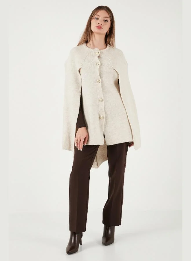 Lela Lela Oversize Fit Crew Neck Cape Poncho with Cufflinks Women's Poncho 4617015