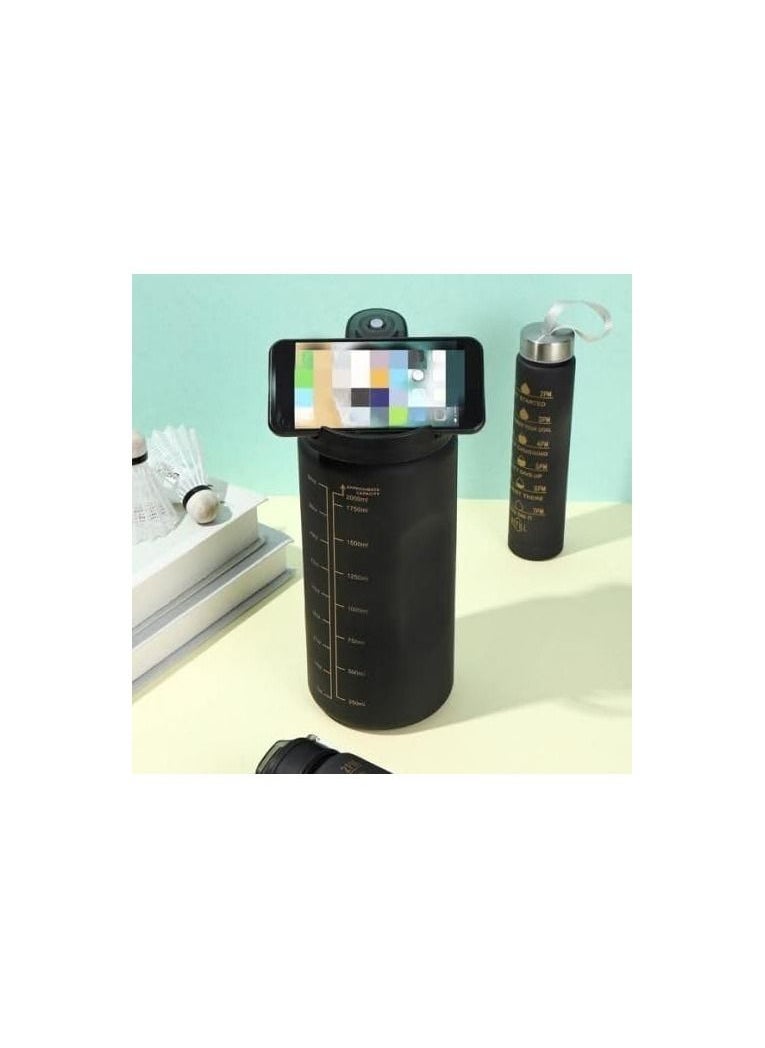 Generic - Black water bottle set 3 * 1 Jumbo bottle 2 liters With a handle A bottle of 900 ml With a strap that makes it easy to carry A bottle of 300  ml Stainless cover - Image 1