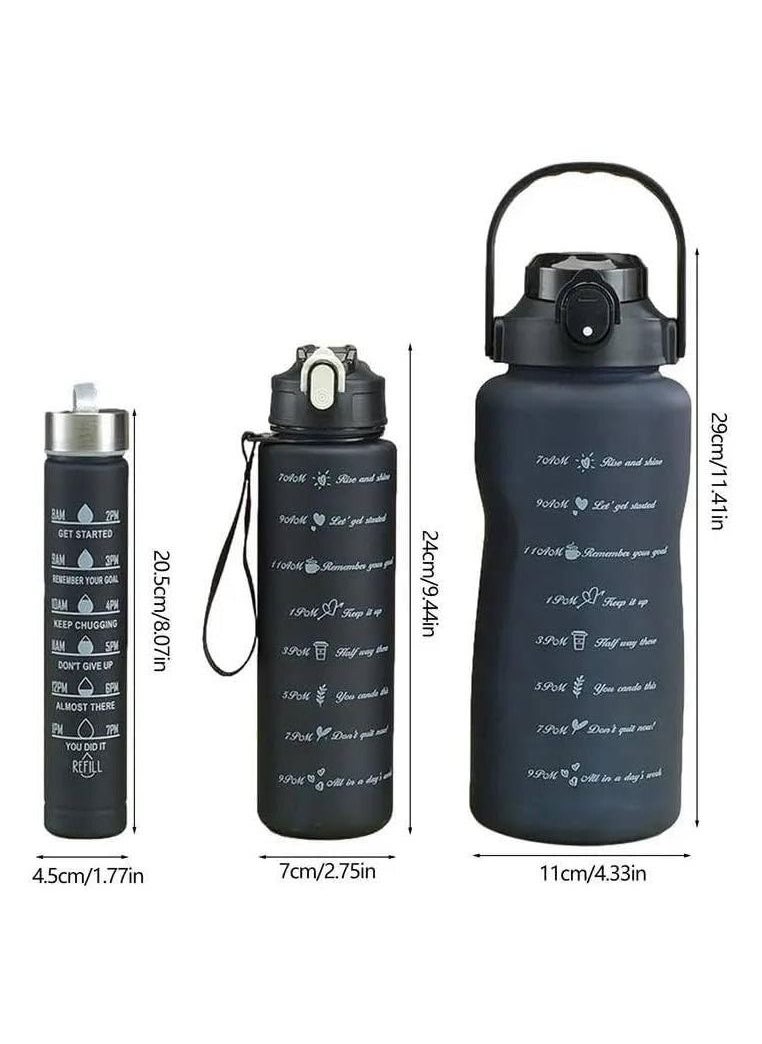 Generic - Black water bottle set 3 * 1 Jumbo bottle 2 liters With a handle A bottle of 900 ml With a strap that makes it easy to carry A bottle of 300  ml Stainless cover - Image 1