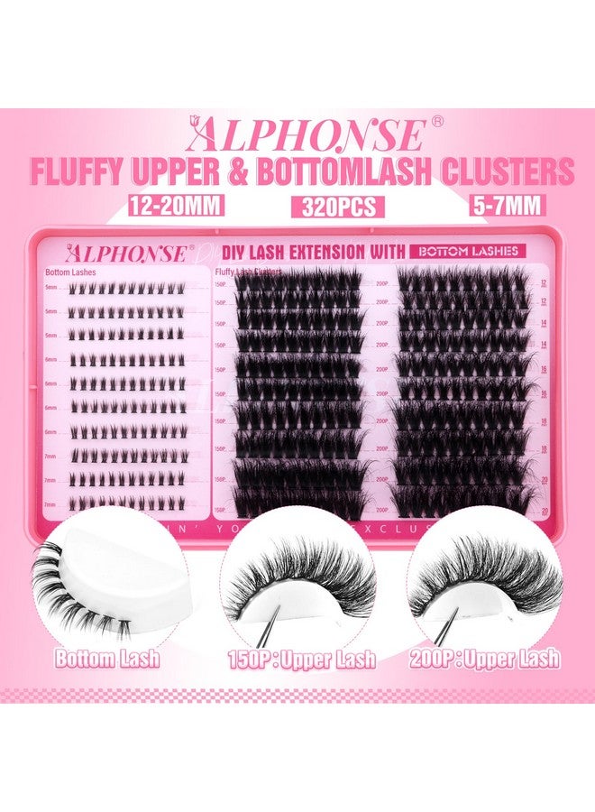 alphonse Fluffy Lash Clusters with Bottom Lashes Cluster Eyelash Extensions Thick Volume Individual Lashes 320pcs ALPHONSE Lash Extension Clusters for Beginners (150D+200D, 12-20mm) - Image 3