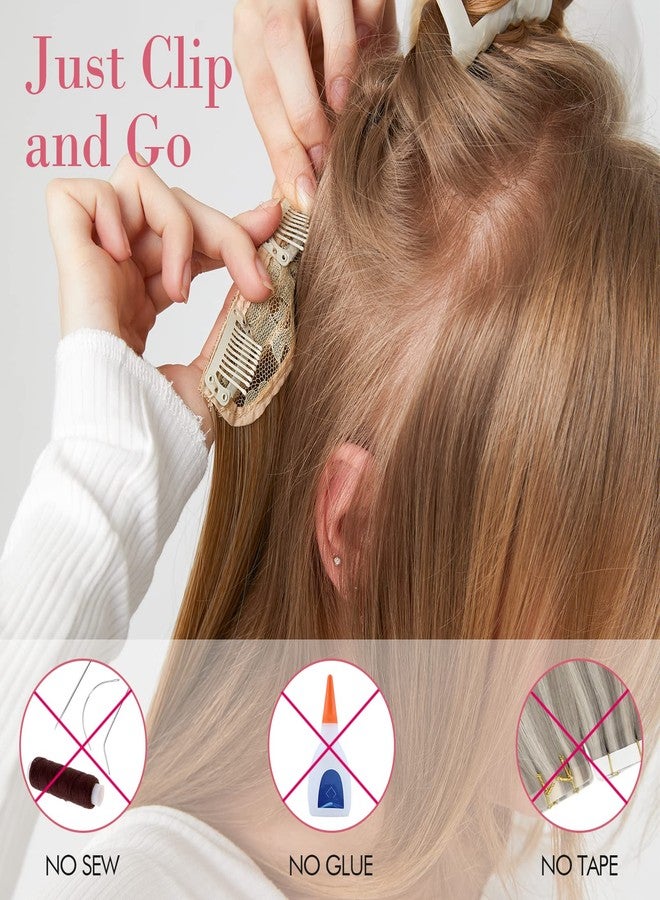 REECHO 20" 1-pack 3/4 Full Head Curly Wave Clips in on Synthetic Hair Extensions HE008 Hair pieces for Women 5 Clips 4.5 Oz Per Piece - Chocolate Brown with Highlights - Image 4