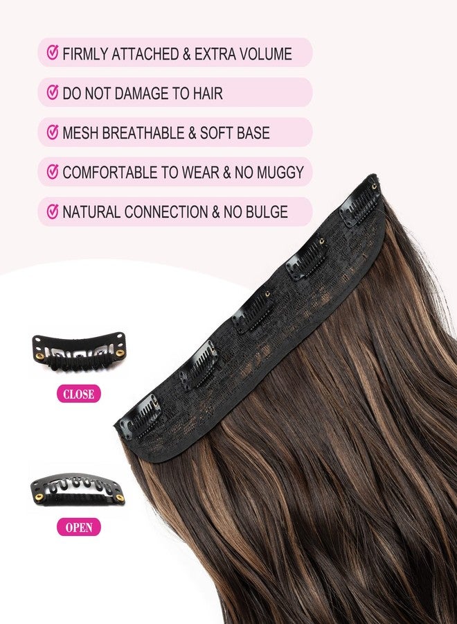 REECHO 20" 1-pack 3/4 Full Head Curly Wave Clips in on Synthetic Hair Extensions HE008 Hair pieces for Women 5 Clips 4.5 Oz Per Piece - Chocolate Brown with Highlights - Image 3