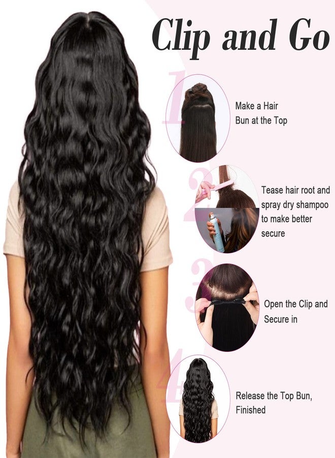 REECHO 20" 1-pack 3/4 Full Head Curly Wave Clips in on Synthetic Hair Extensions HE008 Hair pieces for Women 5 Clips 4.5 Oz Per Piece - Chocolate Brown with Highlights - Image 5