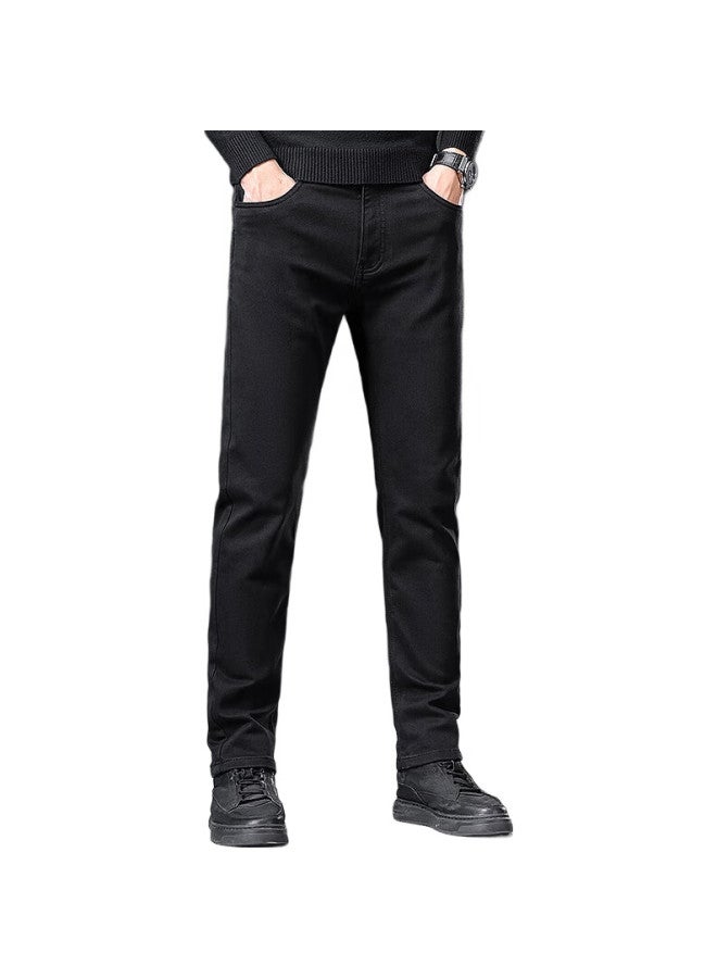 ROMON Jeans For Men, Autumn Elastic Slim Fit Korean Style Straight-Leg Pants, Business Casual Menswear Trousers, Hb01 Black, Size 36 - Image 1