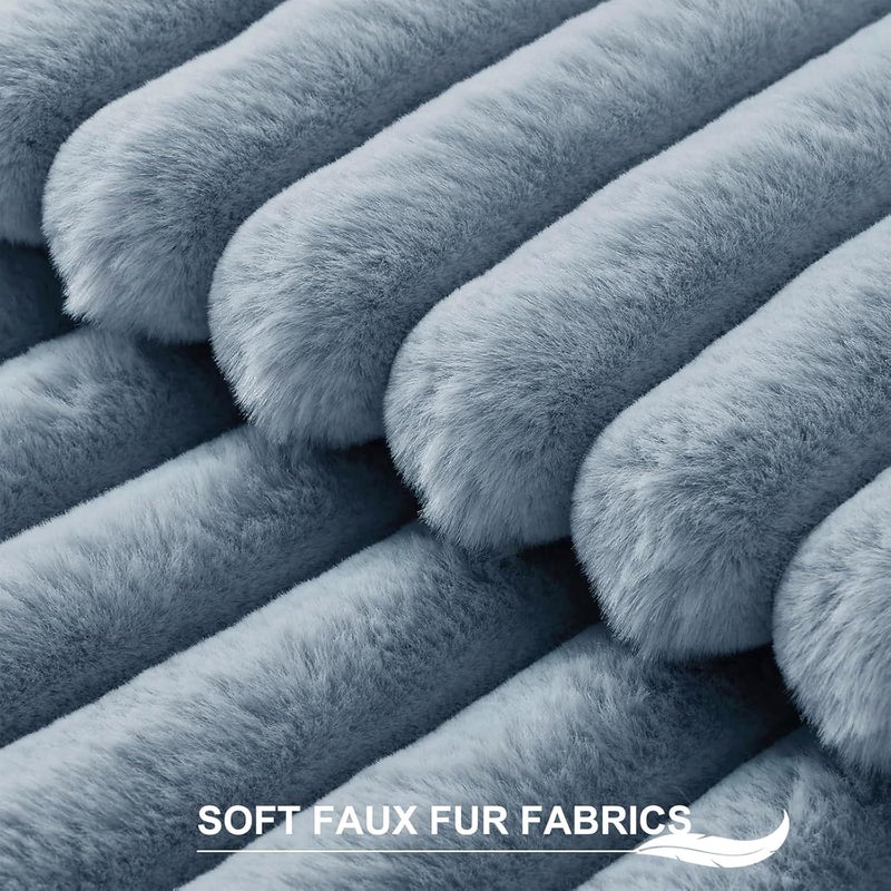 Pallene Faux Fur Plush Throw Pillow Covers 18x18 Set of 2, Luxury Soft Fluffy Striped Decorative Pillow Covers for Sofa, Couch, Living Room, Blue Grey - Image 2