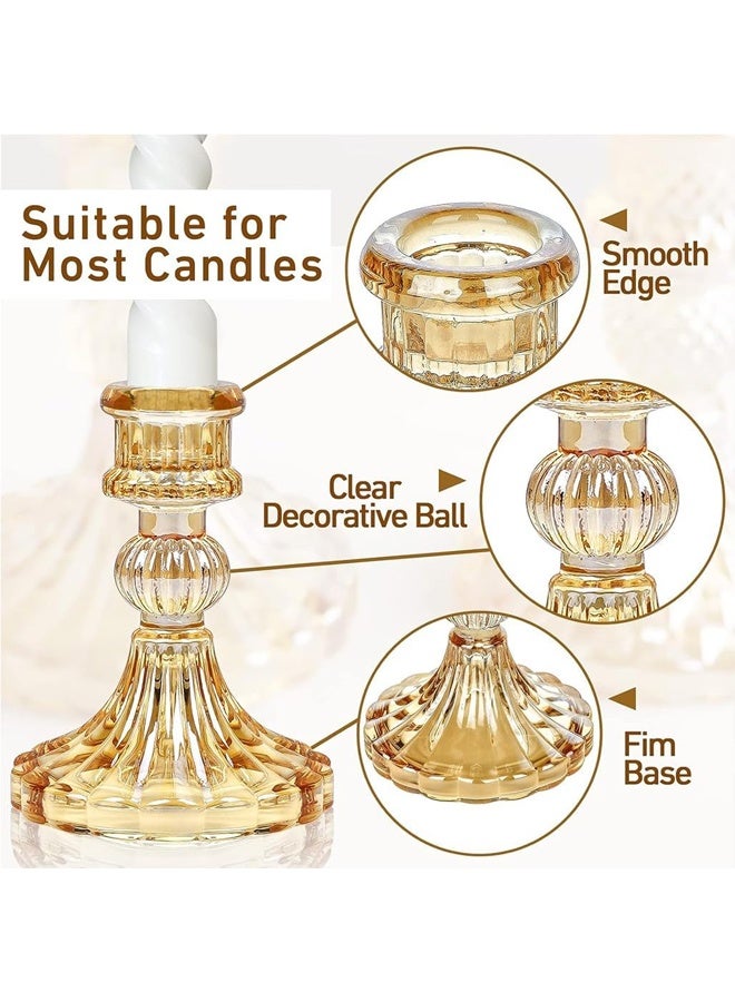 DUNISO 2 Pcs Glass Candle Holders, Include Taper Stripe Candle Stand,Candle Stick Container Candelabra for Christmas Decorations Table Centerpieces Festival, Wedding Dinner Party，Amber  - Image 2