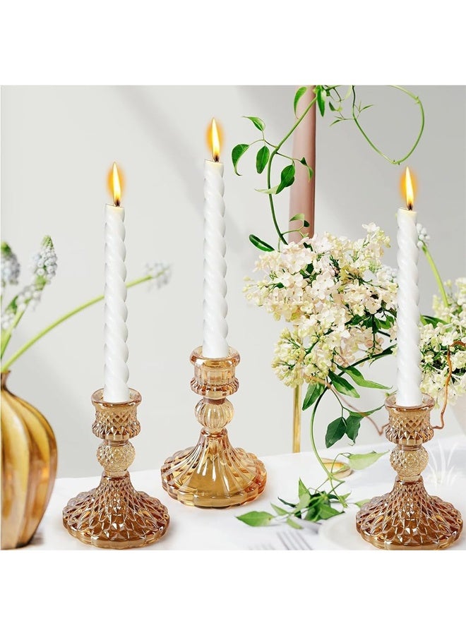 DUNISO 2 Pcs Glass Candle Holders, Include Taper Stripe Candle Stand,Candle Stick Container Candelabra for Christmas Decorations Table Centerpieces Festival, Wedding Dinner Party，Amber  - Image 3