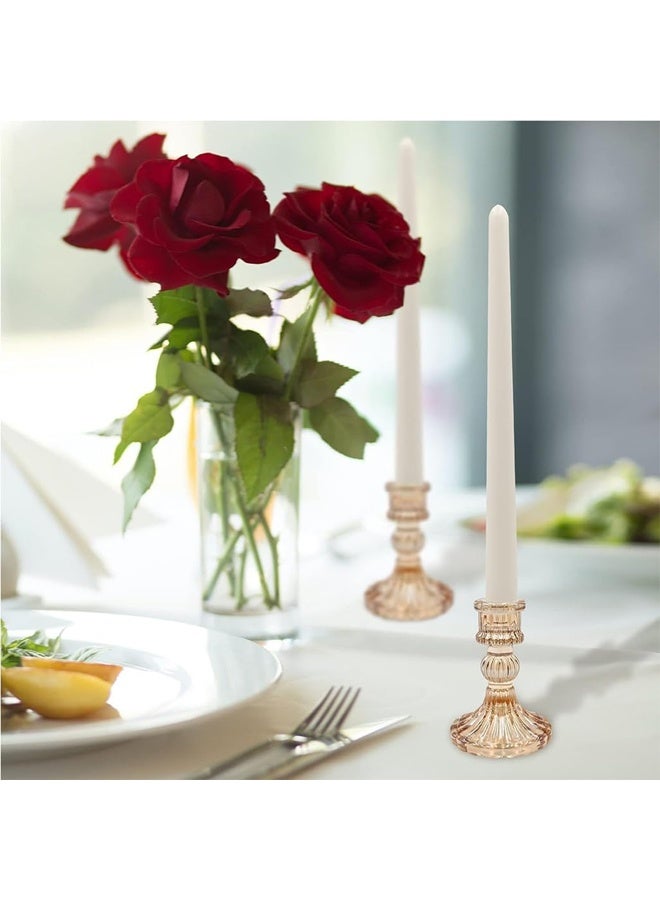 DUNISO 2 Pcs Glass Candle Holders, Include Taper Stripe Candle Stand,Candle Stick Container Candelabra for Christmas Decorations Table Centerpieces Festival, Wedding Dinner Party，Amber  - Image 5