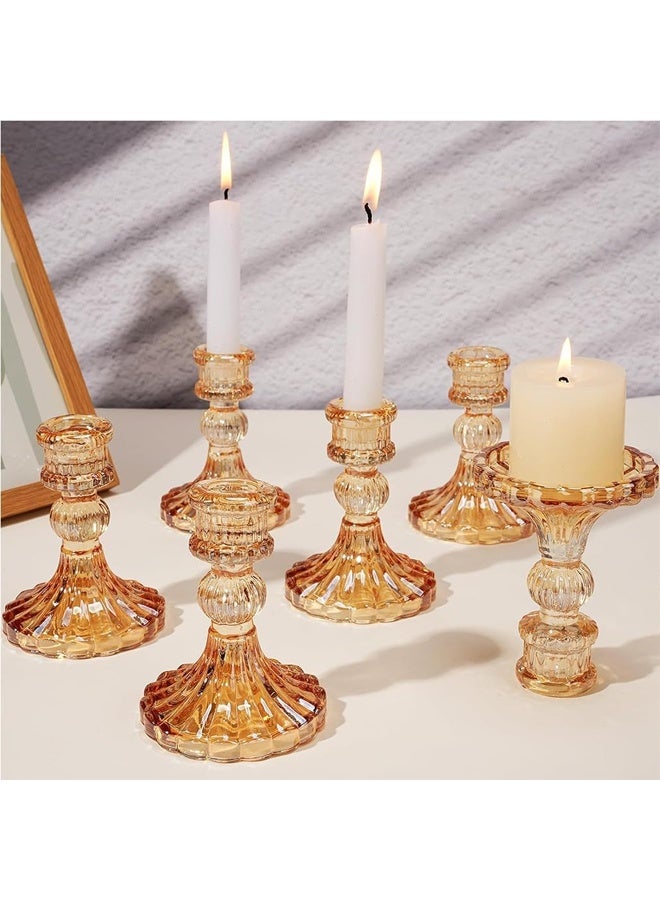 DUNISO 2 Pcs Glass Candle Holders, Include Taper Stripe Candle Stand,Candle Stick Container Candelabra for Christmas Decorations Table Centerpieces Festival, Wedding Dinner Party，Amber  - Image 4