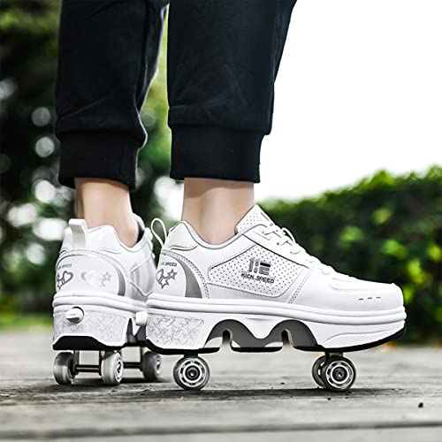 Pairobin 2-in-1 Roller Skates Shoes with Retractable 4 Wheels & Pop-Out Deformation Sneakers Outdoor Sports Skating Shoes for Girls Boys - Image 4