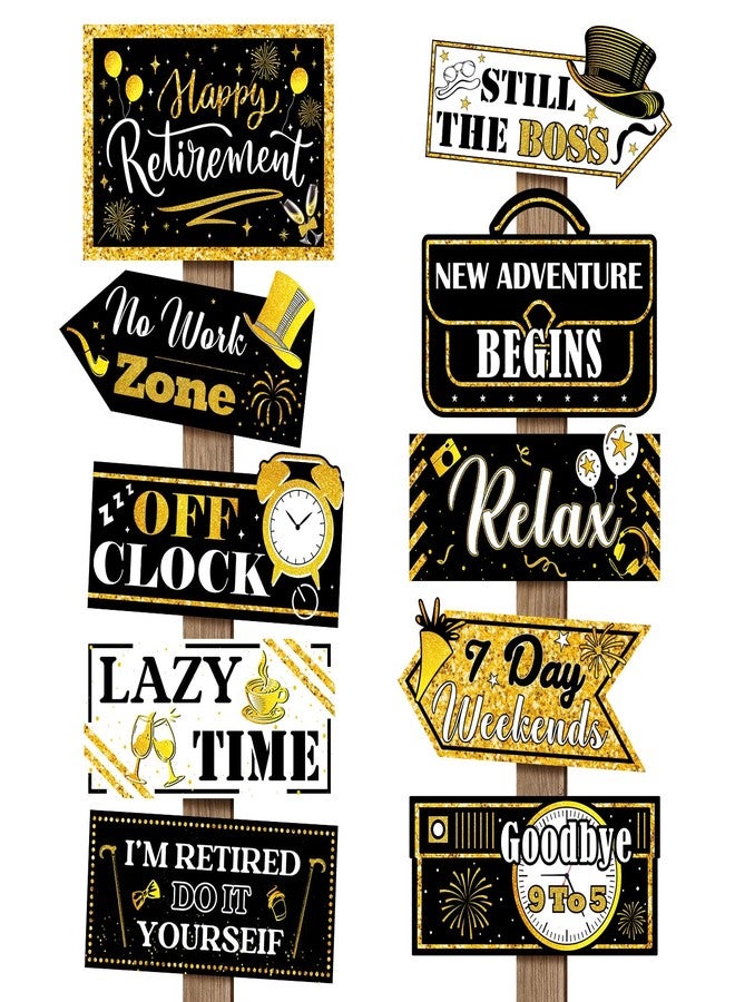 Abilat 20 Pcs Retirement Party Decorations Black and Gold Happy Retirement Banner Sign Retirement Themed Party Supplies for Outdoor Yard Decor Photo Booth Props - Image 1