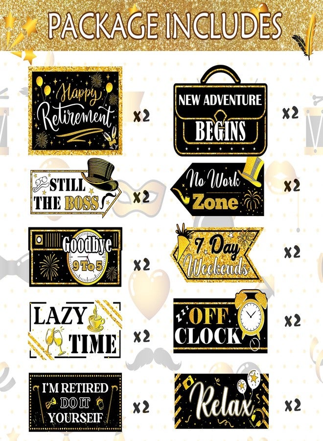 Abilat 20 Pcs Retirement Party Decorations Black and Gold Happy Retirement Banner Sign Retirement Themed Party Supplies for Outdoor Yard Decor Photo Booth Props - Image 4