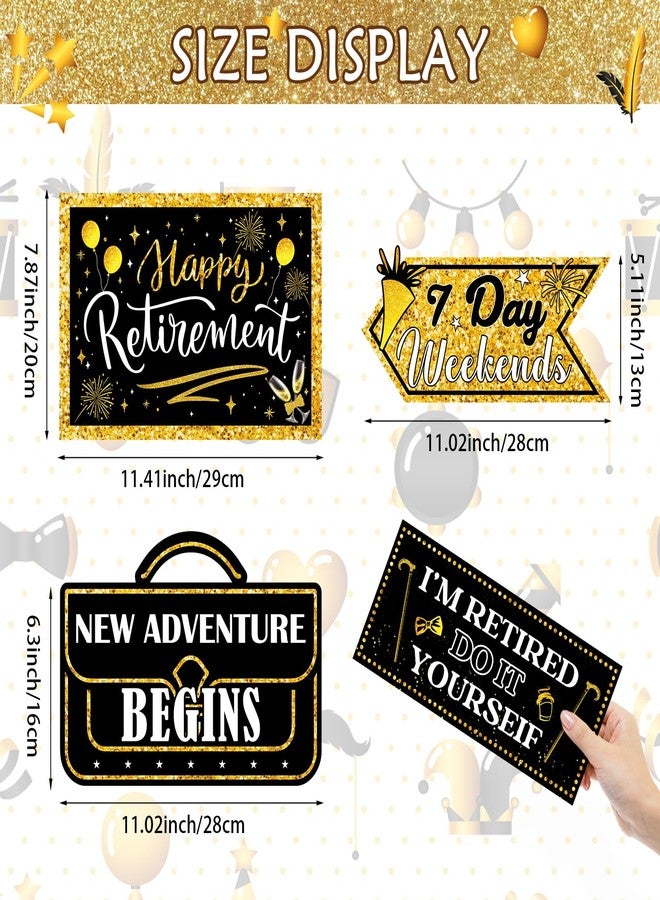 Abilat 20 Pcs Retirement Party Decorations Black and Gold Happy Retirement Banner Sign Retirement Themed Party Supplies for Outdoor Yard Decor Photo Booth Props - Image 2