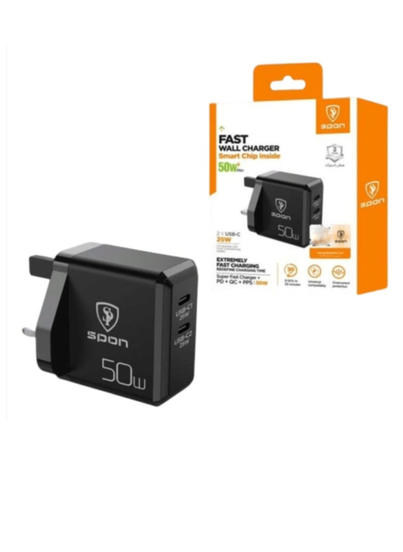SPON - 50W Wall Charger With 2 PD Ports That Supports Fast Charging black - Image 1