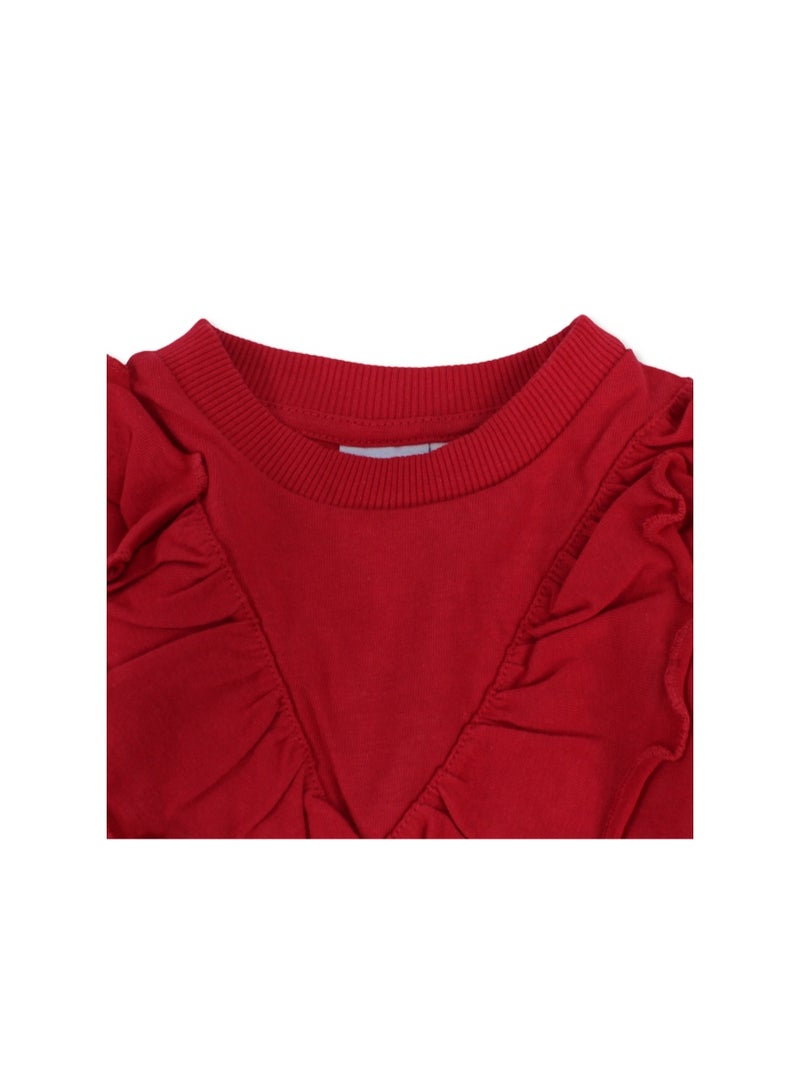 MTG Girls Cotton Long Sleeve Dress – Red with Minnie Bow Print - Image 3