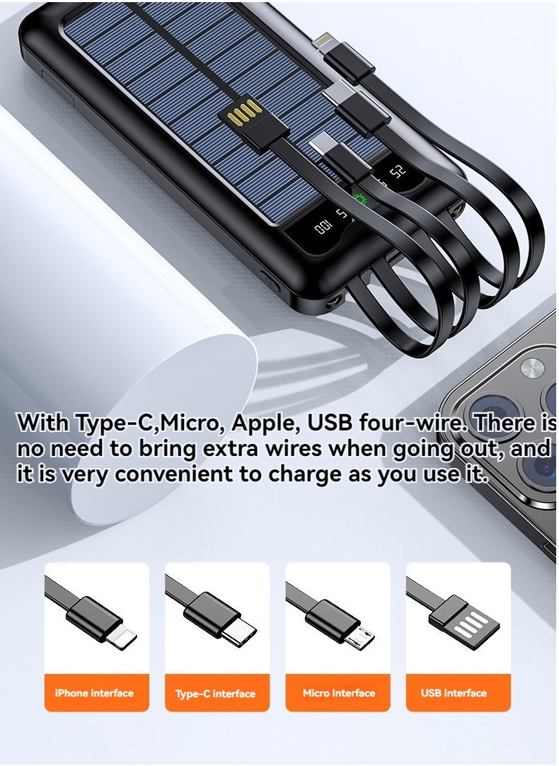 Generic - Multi-function solar power bank with built-in charging cable 10000 mAh large capacity mobile power supply with lazy stand (black) - Image 1