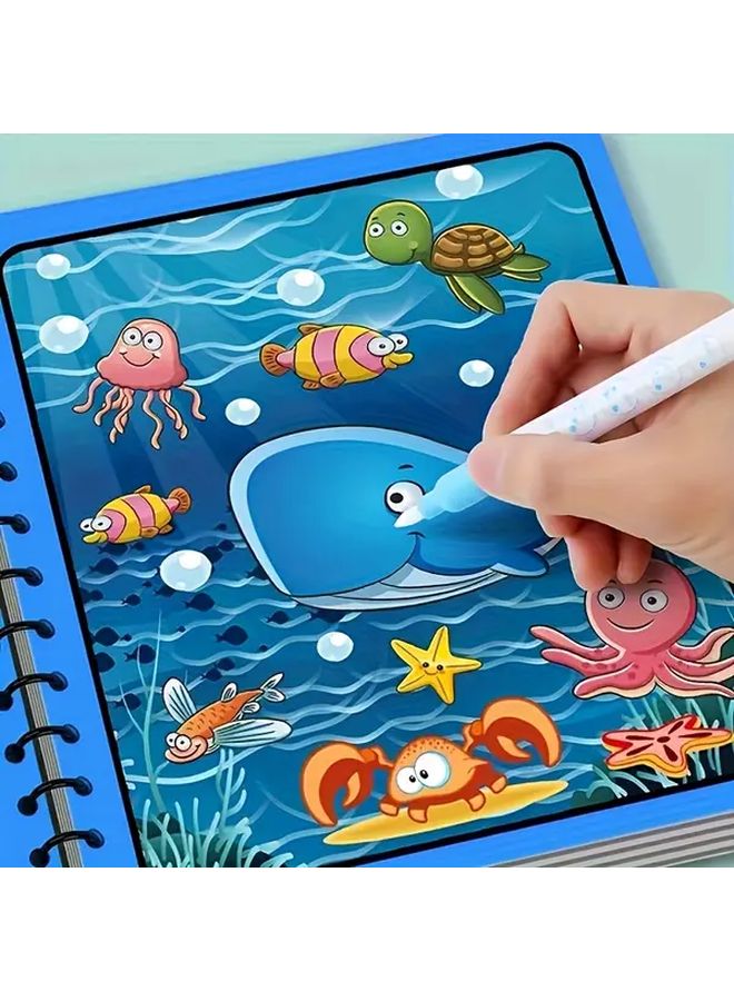 Blue Sea Animals Magic Water Book Reusable Doodle Cards With Pens Educational Water Painting Toy For Kids - Image 4