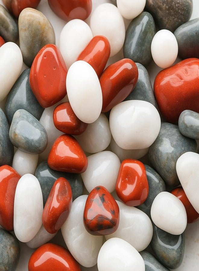 Wowtag Grey,White and Red Combo Polished Pebbles, 2-4 CM,1.95 KG, Large Size, Stone for Plants, Aquarium, Garden, Decorative Stones, Vase Filler, Craft Work - Image 1