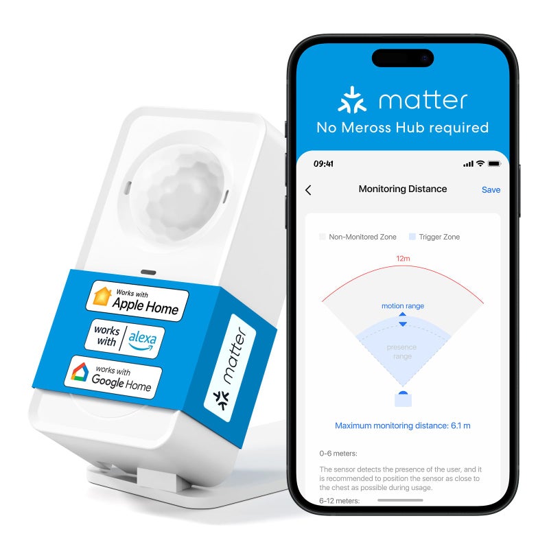 meross Matter Human Presence Sensor 3in1 PIR Light mmWave Radar Motion Sensor AI Motion Detector for Matter Smart Home Automation Supports HomeKit Alexa Google Home Assistant 24GHz WiFi - Image 2