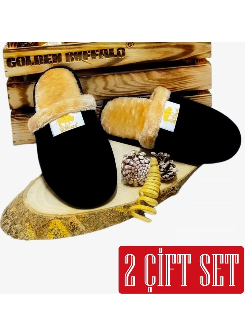 Golden Buffalo - 2 Pairs Home Slippers Wool Guest Dowry Bundle Bride Groom - Image 1