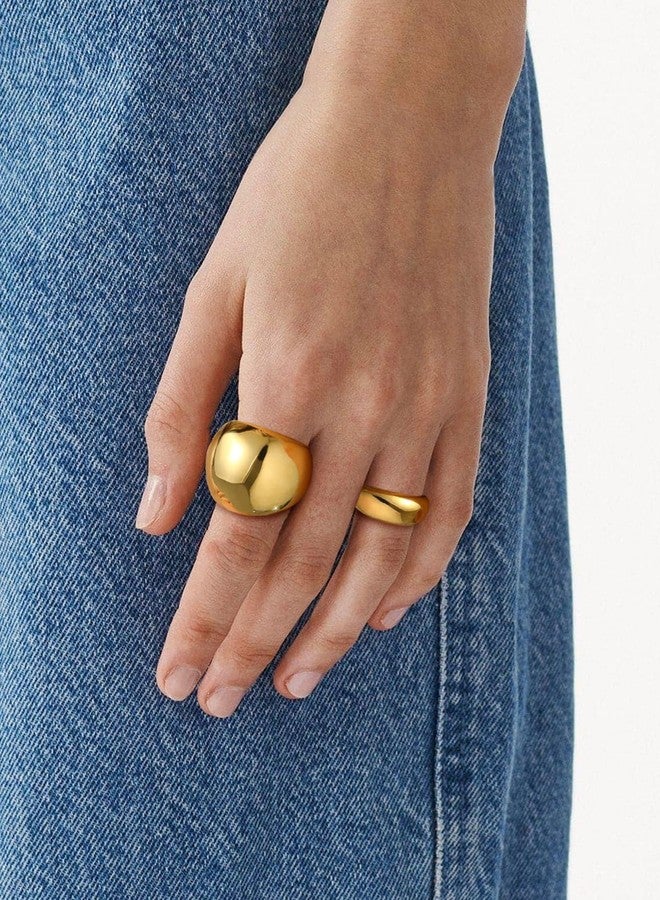 U7 Women Statement Rings Chunky Gold Dome Ring Pinky Rings, Women Dome Rings, Size 9 - Image 3