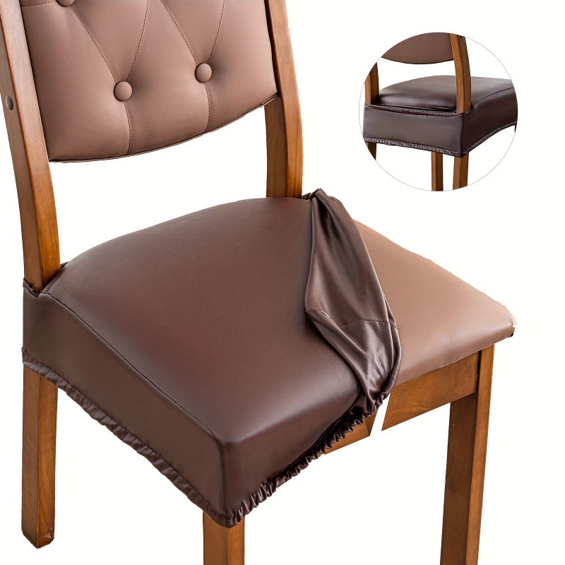 6 Pcs Dark Coffee Faux Leather Pu Covered Stool Cover Wear Resistant Removable Washable Protective Cover For Summer Dining Table And Chair Home Restaurant Furniture Decoration - Image 1