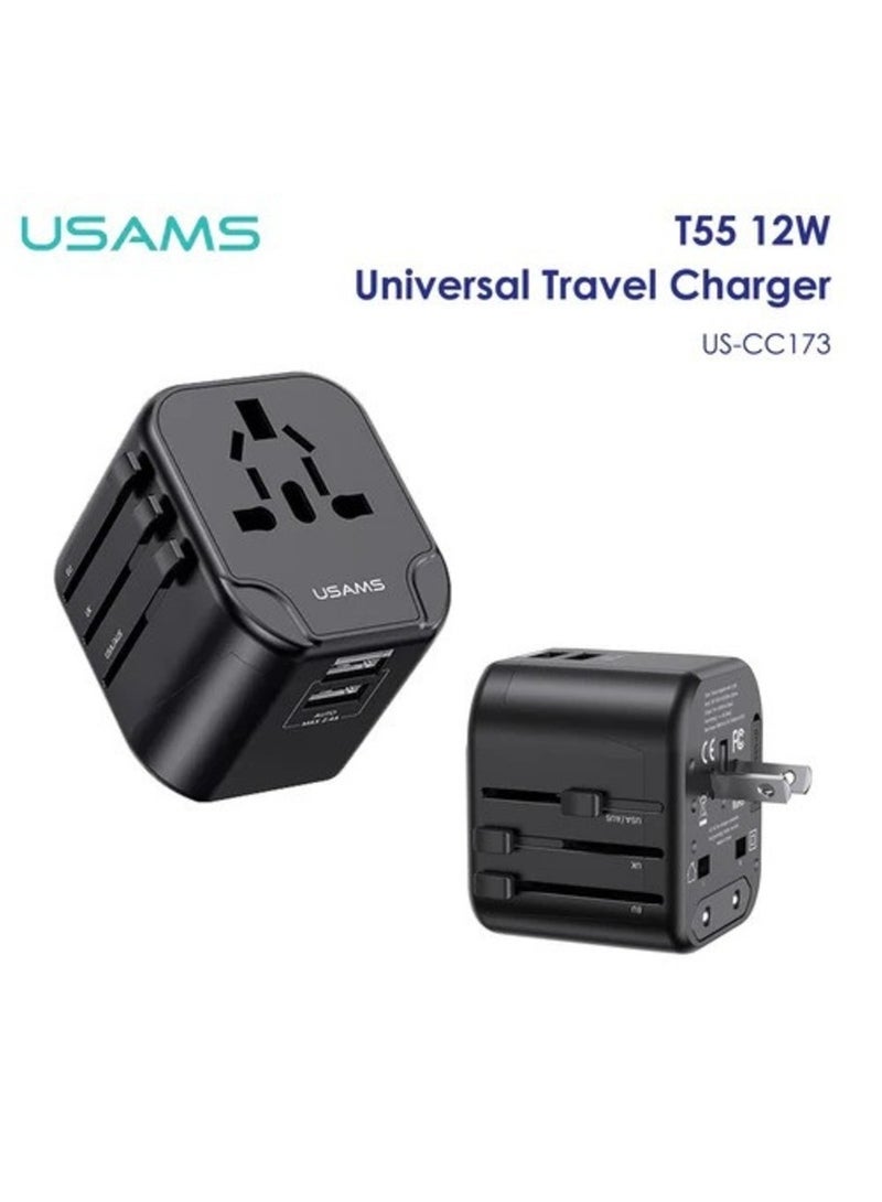 Usams US-CC173 T55 12W Dual USB Universal Travel Charger - Image 3