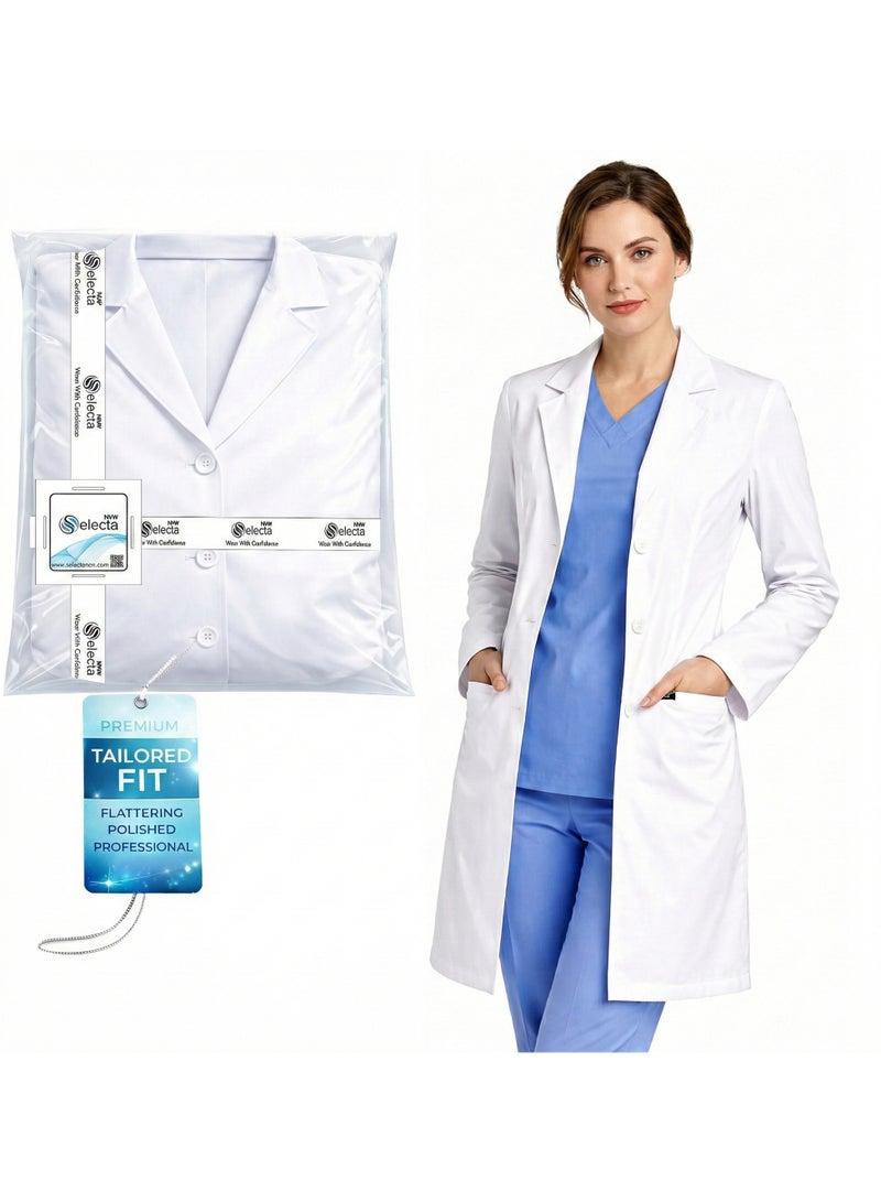 Selecta Now Ladies White Laboratory Coat Long Sleeves Soft Breathable Women Lab Coat - Image 1