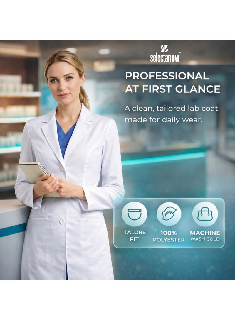Selecta Now Ladies White Laboratory Coat Long Sleeves Soft Breathable Women Lab Coat - Image 2