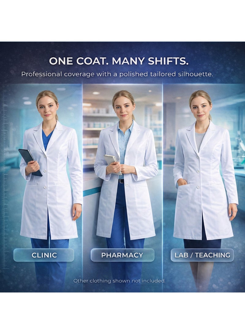 Selecta Now Ladies White Laboratory Coat Long Sleeves Soft Breathable Women Lab Coat - Image 4
