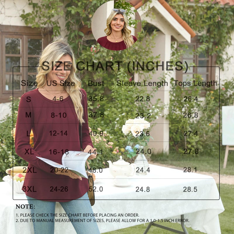 Anyhold Womens Long Sleeve Tunic Tops Loose Fit Dressy Casual Pleated Blouses to wear with Leggings Medium, Wine Red - Image 5