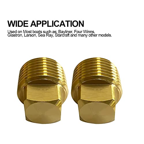Spurick 1/2" NPT Solid Brass Drain Plugs commonly Used in Boat Hulls, 2 Pack Solid Brass Boat Hull Spare Garboard Drain Plug for Bayliner Four Winns Glastron Larson Sea Ray Starcraft And many other models - Image 2