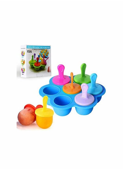 Mini Silicone Popsicle Mold, 7-cavity DIY Ice Pop Mold with Colorful Plastic Sticks, Popsicle Makers for Egg Bites, Lollipop and Ice Cream Mould, Baby Food Storage Container, Non-Stick Ice Cube Trays