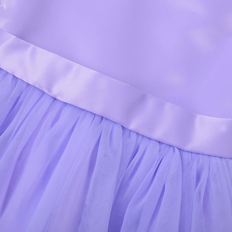 Uhnice Flower Girl Pearls Dress V-Back Tulle Ball Gown Satin Prom with Bow-Knot for Wedding Pageant Birthday Party (Purple, 130/7-8 Years) - Image 5