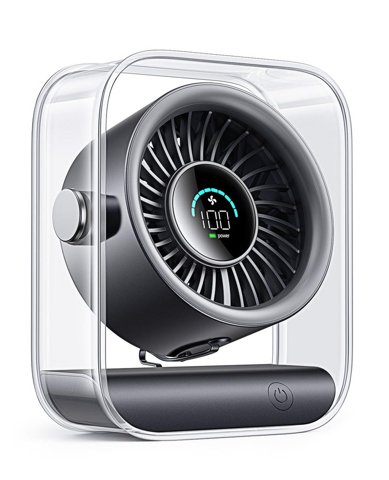 DIGIX USB Rechargeable Desk Fan, Small Portable Table Fan with 100 Speeds Turbo Airflow, 90Â° Tilt Quiet Desktop Fan for Bedroom with LED Display, Personal Cooling Fan for Travel Office Camping (Black) - Image 1