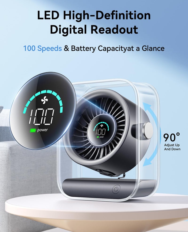 DIGIX USB Rechargeable Desk Fan, Small Portable Table Fan with 100 Speeds Turbo Airflow, 90Â° Tilt Quiet Desktop Fan for Bedroom with LED Display, Personal Cooling Fan for Travel Office Camping (Black) - Image 5