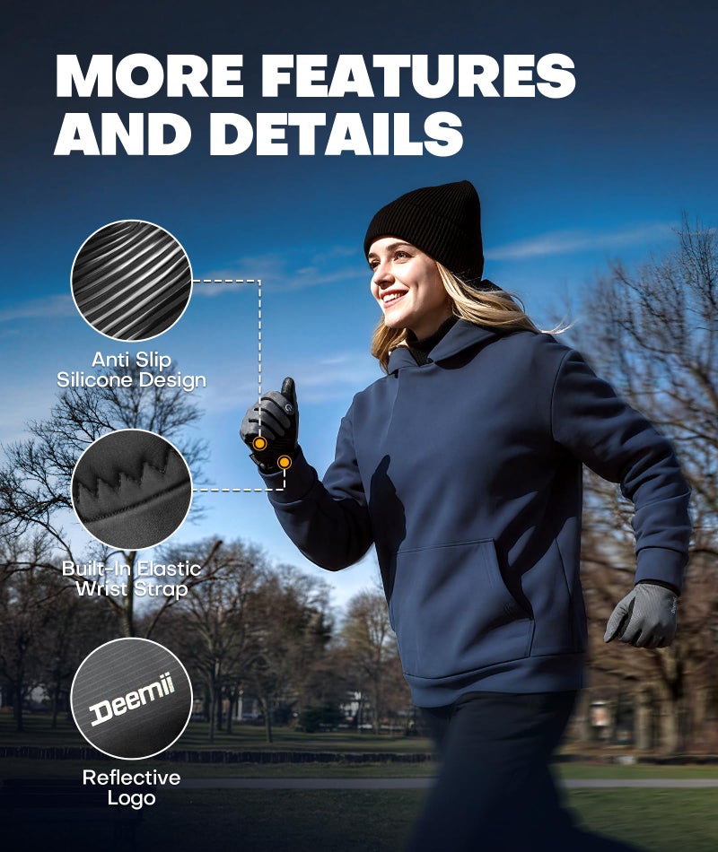 Deemii Winter Gloves Men Women Made with 3M Thinsulate, Lightweight Thermal Warm Gloves for Cold Weather with Touch Screen Fingers, Water Resistant Running Gloves for Cycling, Hiking, Driving - Image 2