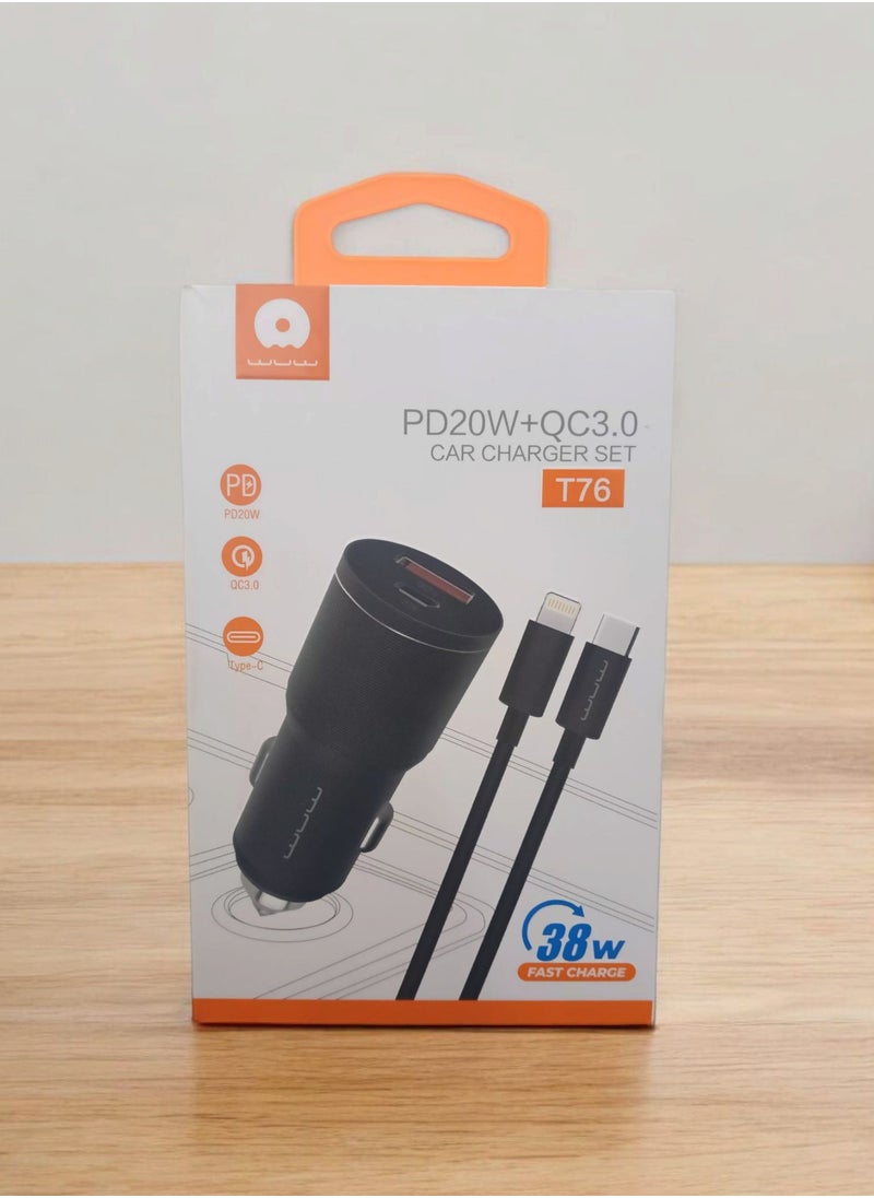 WUW 38W QC3.0 Fast Dual USB Car Charger  Set With Type-C Cable  - Image 3