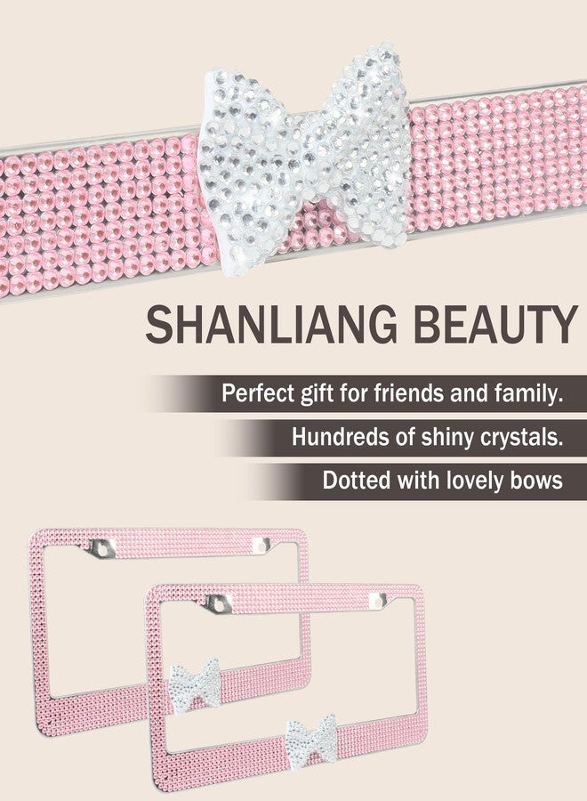 bylikeho License Plate Frame,Cute Car Accessories Stainless Steel Crystal Car Plate Covers,Shiny Rhinestones Premium License Plate Holder with Mounting Bolts,License Plate Frames (White&Pink) - Image 4
