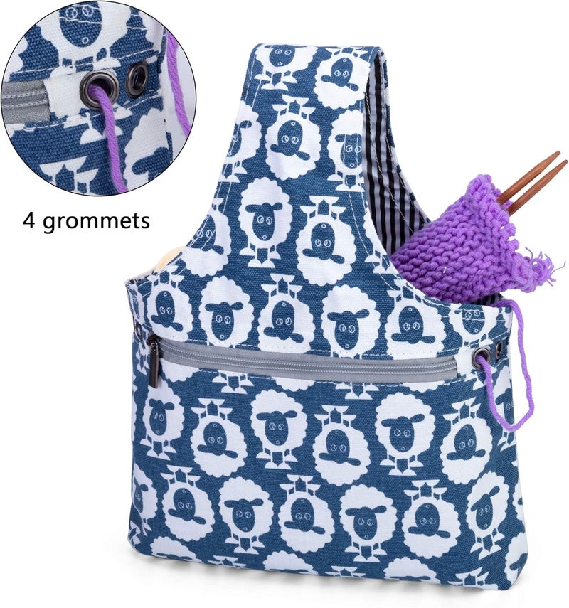 Teamoy Knitting Tote Bag(L12.2 x W7.5), Travel Project Wrist Bag for Knitting Needles(up to 11 Inches), Yarn and Crochet Supplies,Perfect Size for Knitting on The Go (Small, Sheep) - Image 3