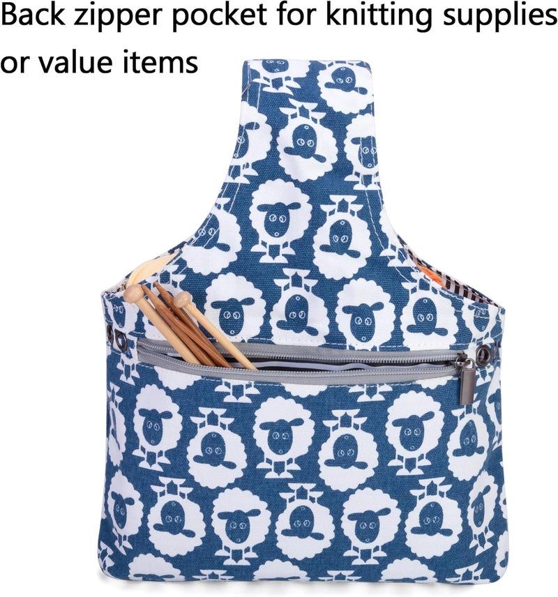 Teamoy Knitting Tote Bag(L12.2 x W7.5), Travel Project Wrist Bag for Knitting Needles(up to 11 Inches), Yarn and Crochet Supplies,Perfect Size for Knitting on The Go (Small, Sheep) - Image 4