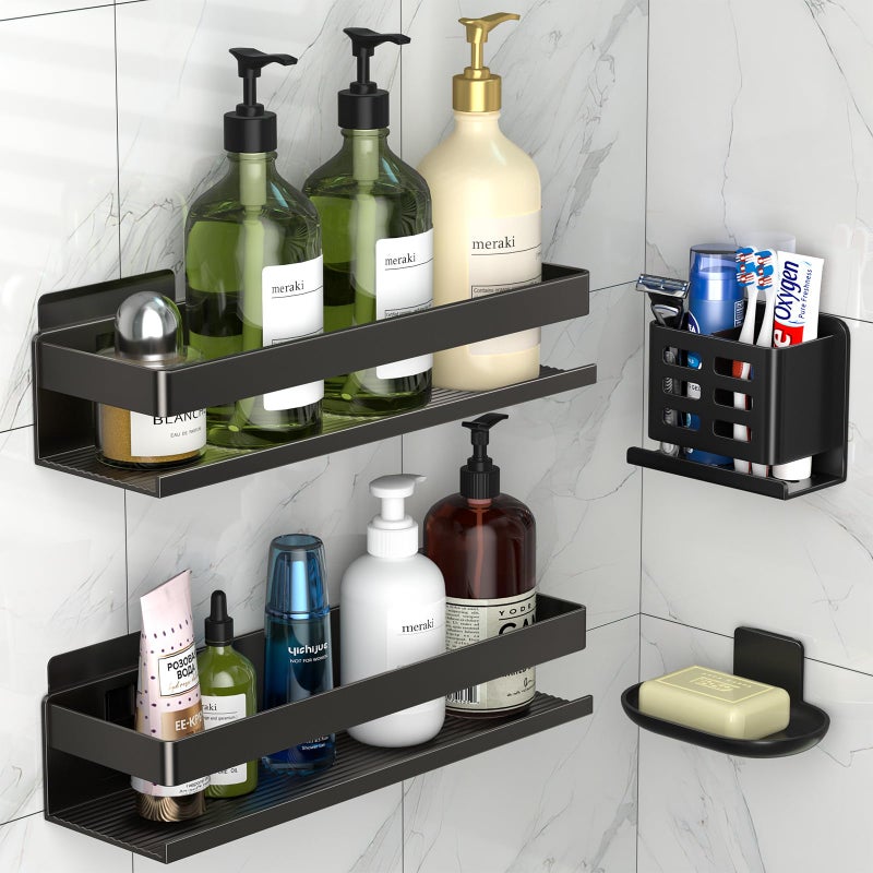 YESENT Shower Caddy,Shower Shelf 4 Pack - Bathroom Shower Shelf Rust-Proof Aluminum Adhesive Installation No Drilling Required, Suitable for Bathroom Storage and Home Decoration - Image 1