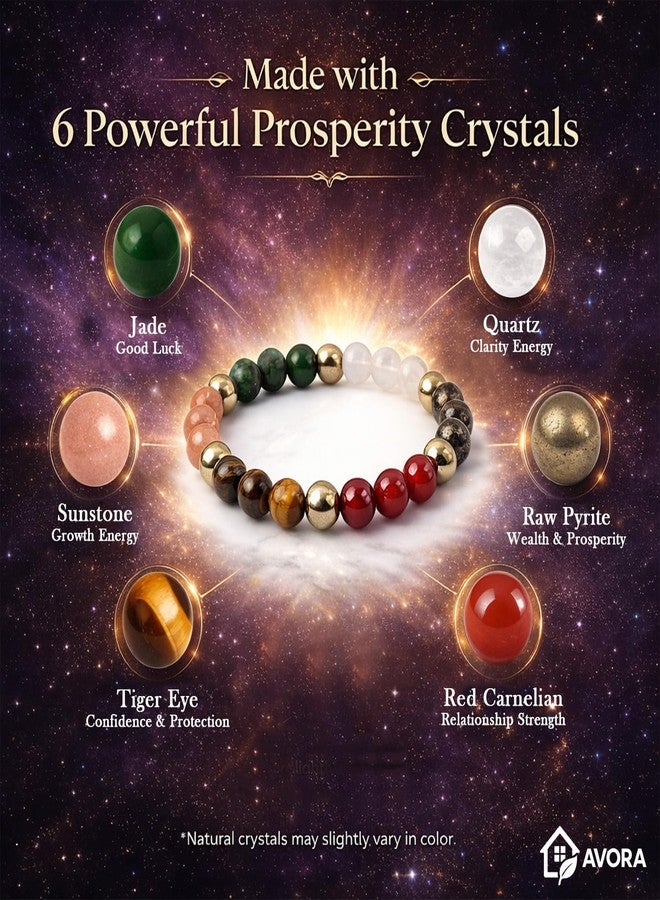 AVORA Dhan Vriddhi Bracelet for Men & Women | Pyrite, Jade, Sunstone, Quartz, Red Carnelian & Tiger Eye Beaded Crystal Bracelet for Prosperity, Growth & Spiritual Jewellery - Image 2