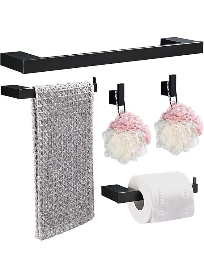 promass Bathroom Hardware Set, Bathroom Accessories Set Including 16'' Tower Bar, Towel Ring and Towel Hooks Bathroom Towel Rack Towel Bar Set Wall Mounted for Bathroom Kitchen(Black) - Image 1