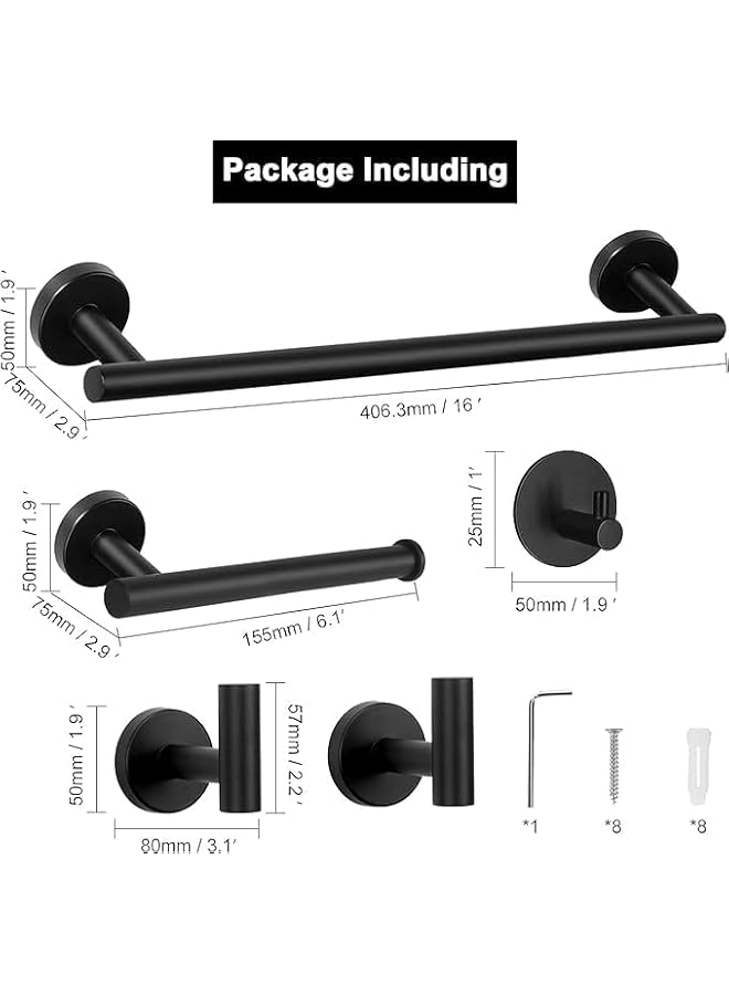 promass Bathroom Hardware Set, Bathroom Accessories Set Including 16'' Tower Bar, Towel Ring and Towel Hooks Bathroom Towel Rack Towel Bar Set Wall Mounted for Bathroom Kitchen(Black) - Image 4