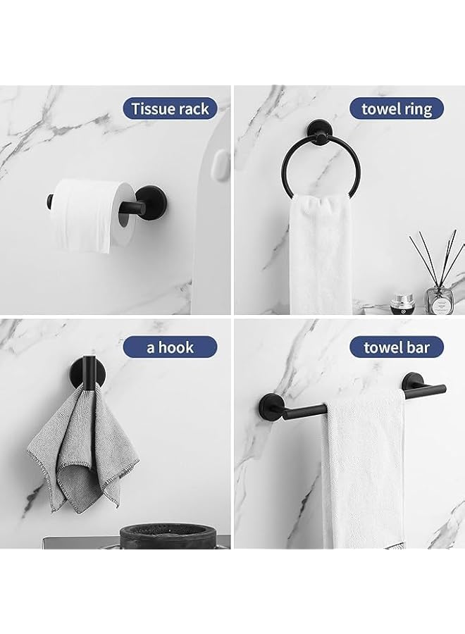 promass Bathroom Hardware Set, Bathroom Accessories Set Including 16'' Tower Bar, Towel Ring and Towel Hooks Bathroom Towel Rack Towel Bar Set Wall Mounted for Bathroom Kitchen(Black) - Image 5