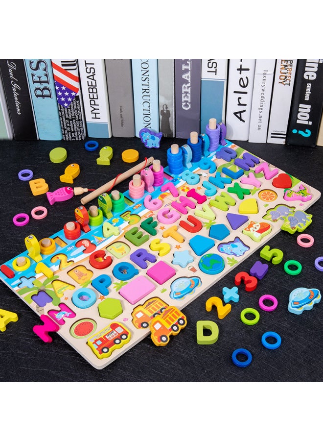 Children's Wooden Early Education Puzzle Development Multi-functional Traffic Logarithmic Board Digital Cognitive Puzzle Building Block Toy-Color:qzy-four Moving Digit Board-letter 0.8 - Image 2