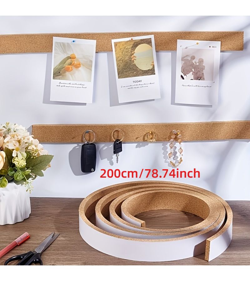 Self Adhesive Cork Strip 200cm Frameless Bulletin Board For Wall No Drill - Image 1
