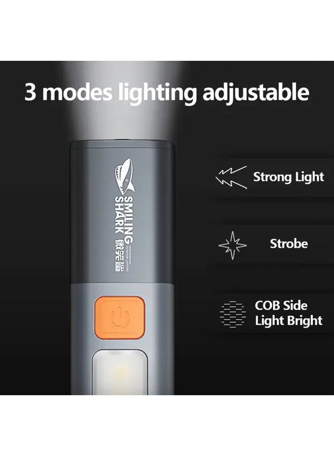 SD 1023XPE Gray Smiling Shark Rechargeable LED Flashlight Zoomable COB Side Light For Camping Hiking Home - Image 5